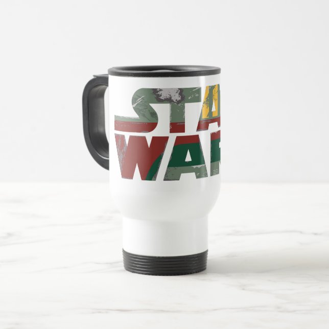 Boba Fett Style Star Wars Logo Travel Mug (Front Left)