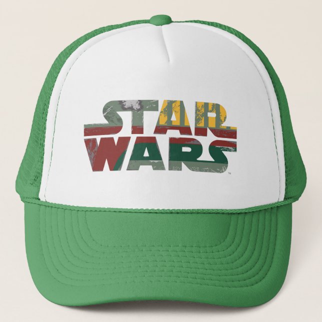 Boba Fett Style Star Wars Logo Trucker Hat (Front)