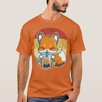 Boba Fox Drinking Kawaii Japanese Fox Boba Tea Bub T-Shirt