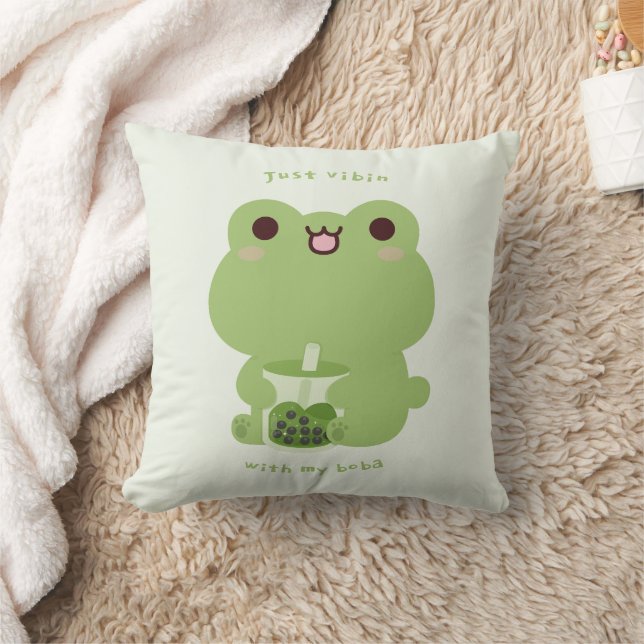 Boba Frog Throw Pillow (Blanket)