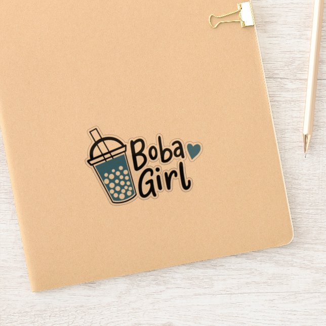 Boba Girl Bubble Tea Lover Blue Black Love Heart Sticker (Notebook)