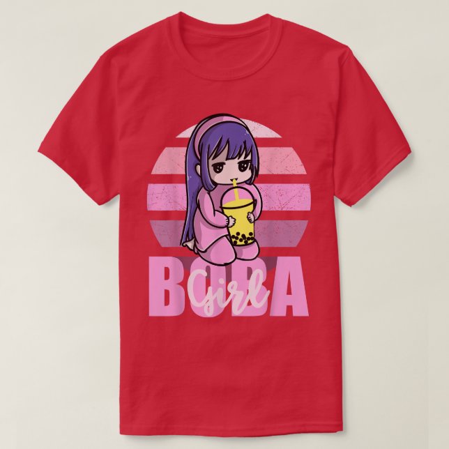 Boba Girl Kawaii Anime Retro strawberry Sunset Gir T-Shirt (Design Front)