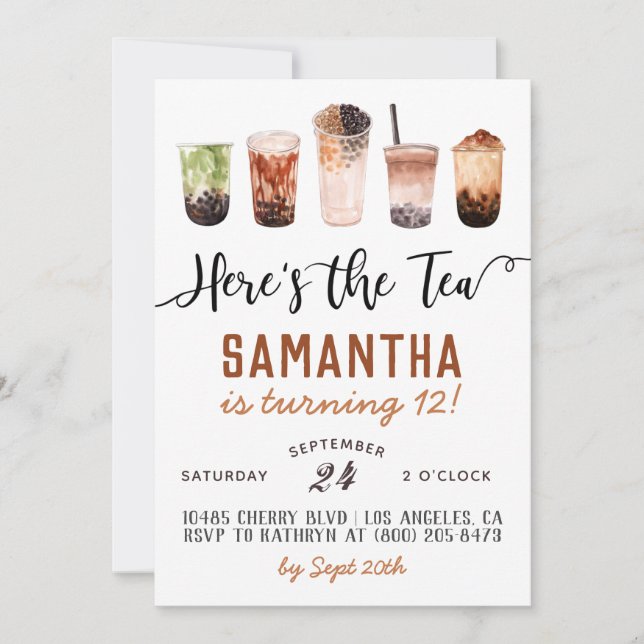 Boba Here's the Tea Birthday Invitation (Front)