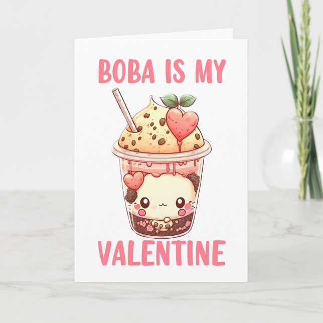 Boba is my Valentine cute pink bubble tea  Card (Front)