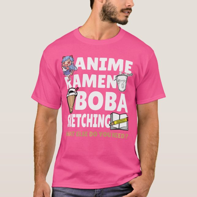 Boba Milk Tea Anime Ramen Boba Sketching Bubble Te T-Shirt (Front)