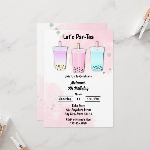 Boba Milk Tea Bubble Birthday  Invitation