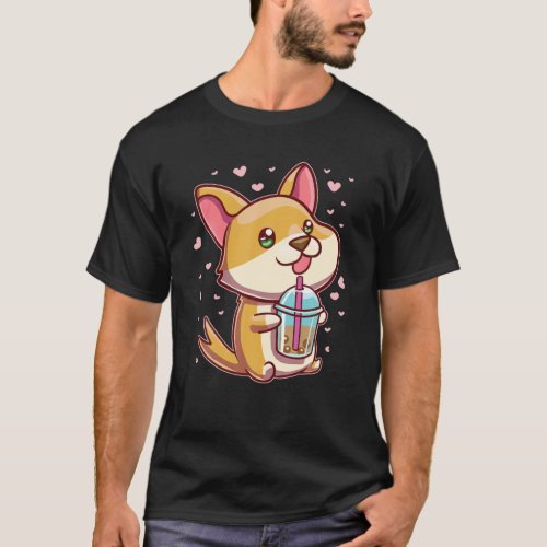 Boba Milk Tea Corgi Dog Puppy Lover Kawaii Japanes T_Shirt