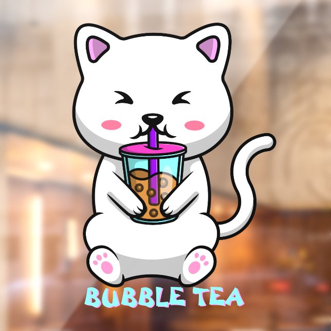 Boba Milk Tea Cute Cat Cartoon Business Window Cling (Sheet 2)