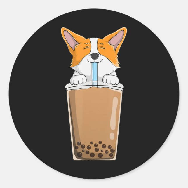 Boba Milk Tea Kawaii Corgi Puppy Japanese Anime St Classic Round Sticker (Front)
