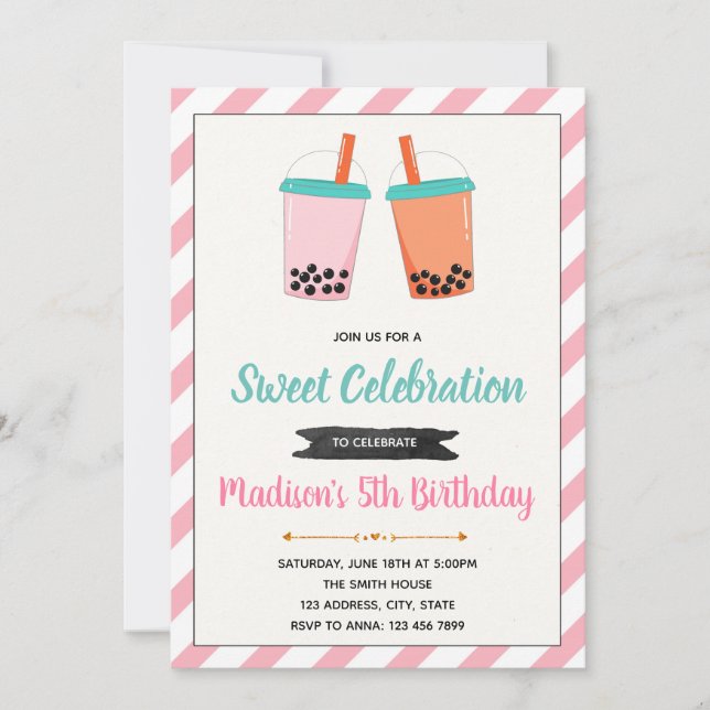 Boba milktea birthday invitation (Front)