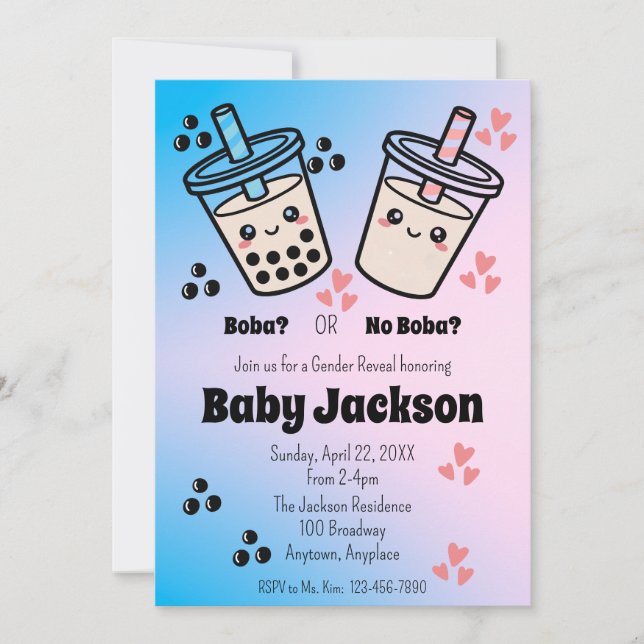 Boba or No Boba Bubble Tea Boba Gender Reveal Invitation (Front)