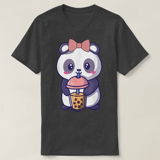 Boba Panda Drinking Cute Kawaii Japanese  T-Shirt (Design Front)