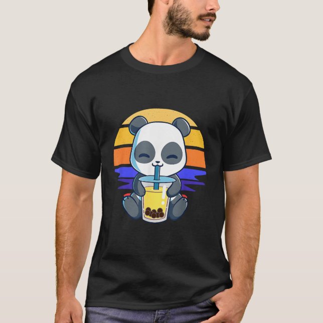 Boba Panda Drinking Tea Bubble Kawaii Anime Japane T-Shirt (Front)