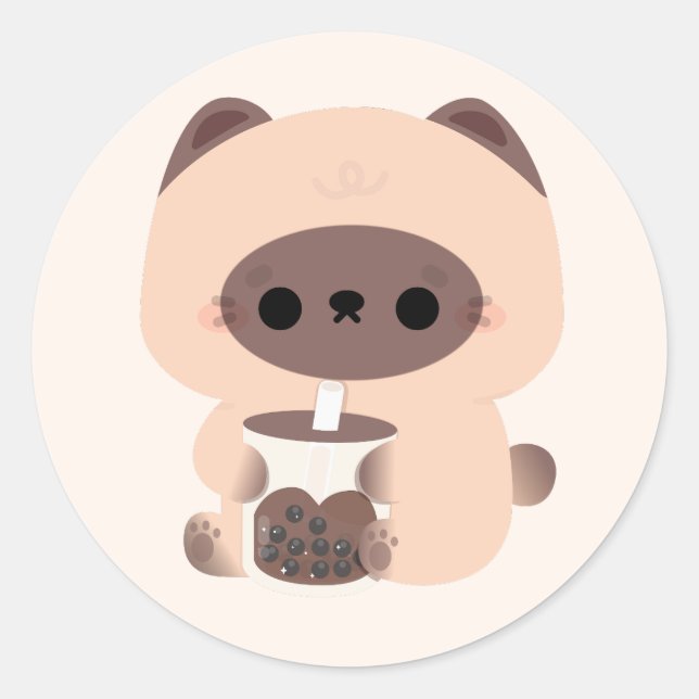 Boba Siamese Cat Classic Round Sticker (Front)