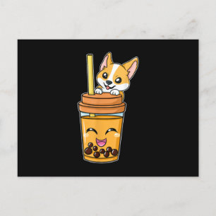 Boba Tapioca Pearls Bubble Milk Tea Drink Corgi Announcement Postcard