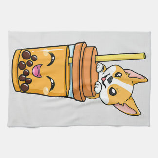 Boba Tapioca Pearls Bubble Milk Tea Drink Corgi Do Kitchen Towel