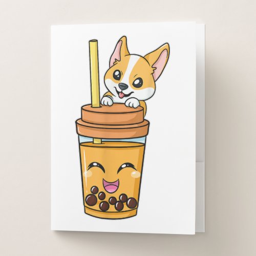 Boba Tapioca Pearls Bubble Milk Tea Drink Corgi Do Pocket Folder