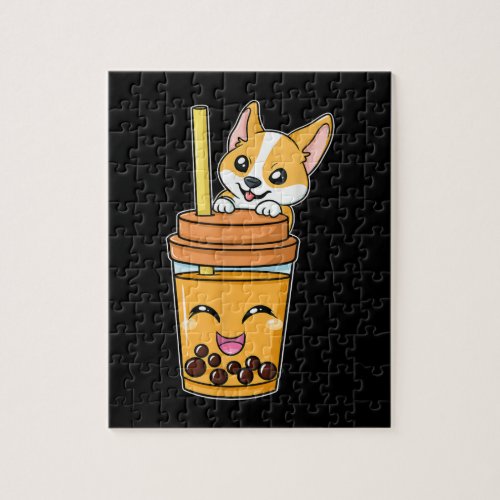 Boba Tapioca Pearls Bubble Milk Tea Drink Corgi Jigsaw Puzzle