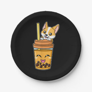 Boba Tapioca Pearls Bubble Milk Tea Drink Corgi Paper Plates