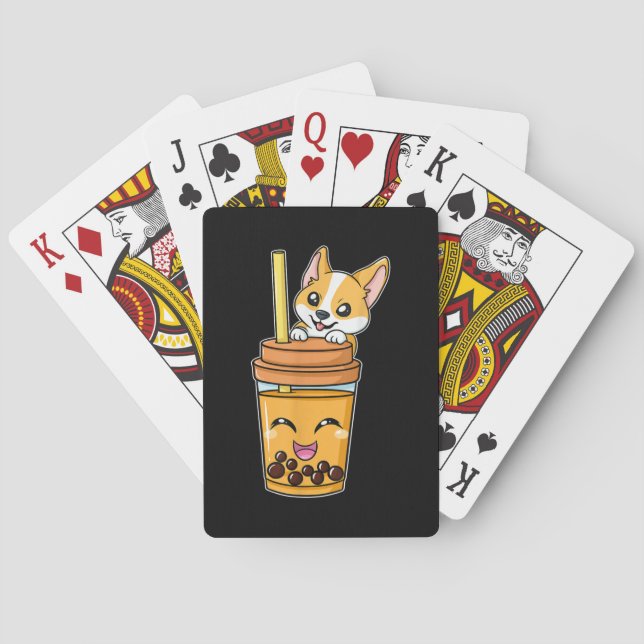 Boba Tapioca Pearls Bubble Milk Tea Drink Corgi Poker Cards (Back)