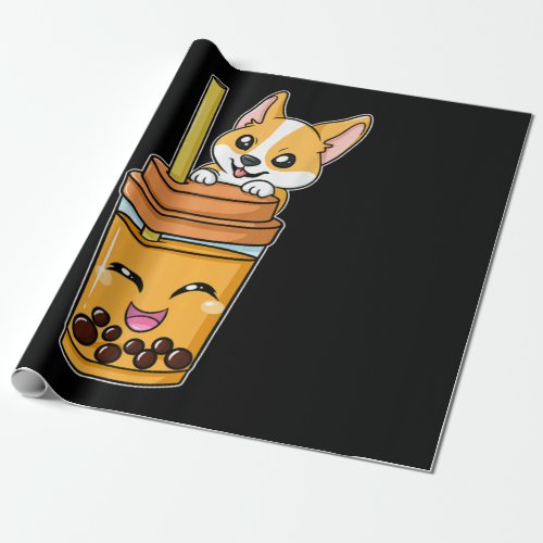 Boba Tapioca Pearls Bubble Milk Tea Drink Corgi Wrapping Paper