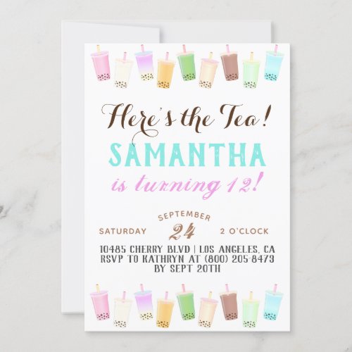 Boba Tea Birthday Invitation