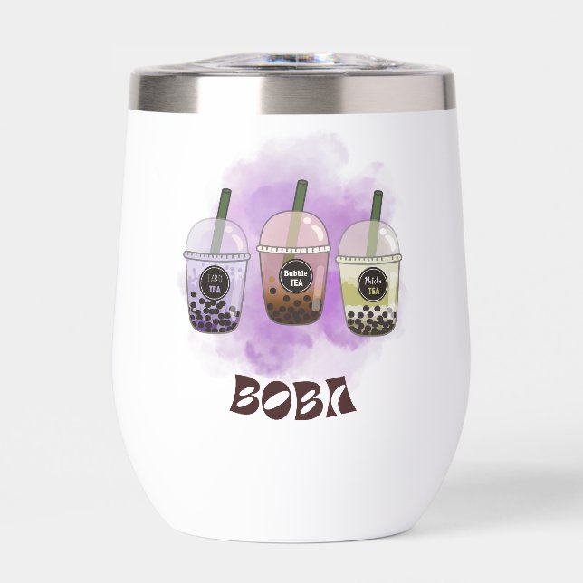 Boba Tea , Bubble milk tea Thermal Wine Tumbler (Front)