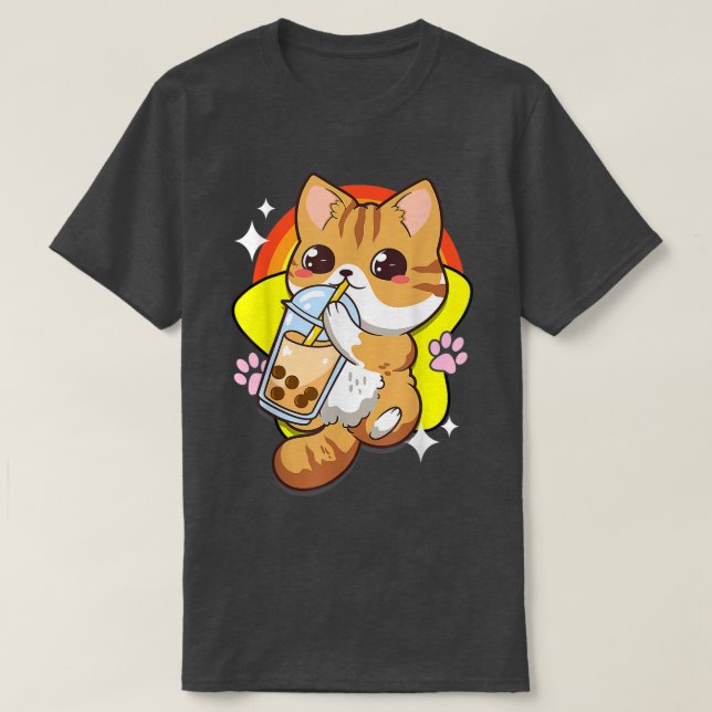 Boba Tea Bubble Tea Cat Anime Kawaii Neko Lover Ja T-Shirt (Design Front)