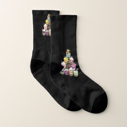 Boba Tea Bubble Tea Christmas Tree  Socks