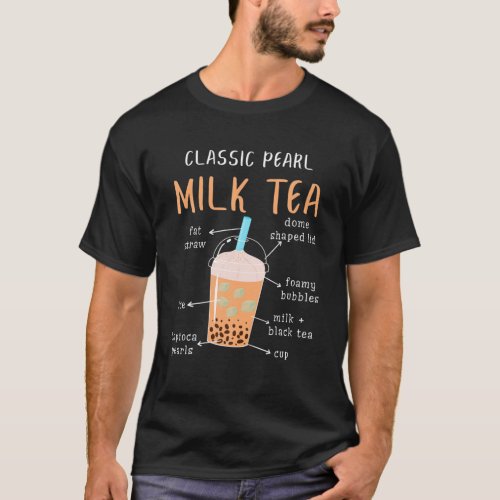 Boba Tea Bubble Tea Classic Pearl Milk Tea Diagram T_Shirt