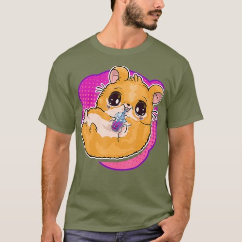 Boba Tea Bubble Tea Cute Kawaii Hamster Gift T_Shirt