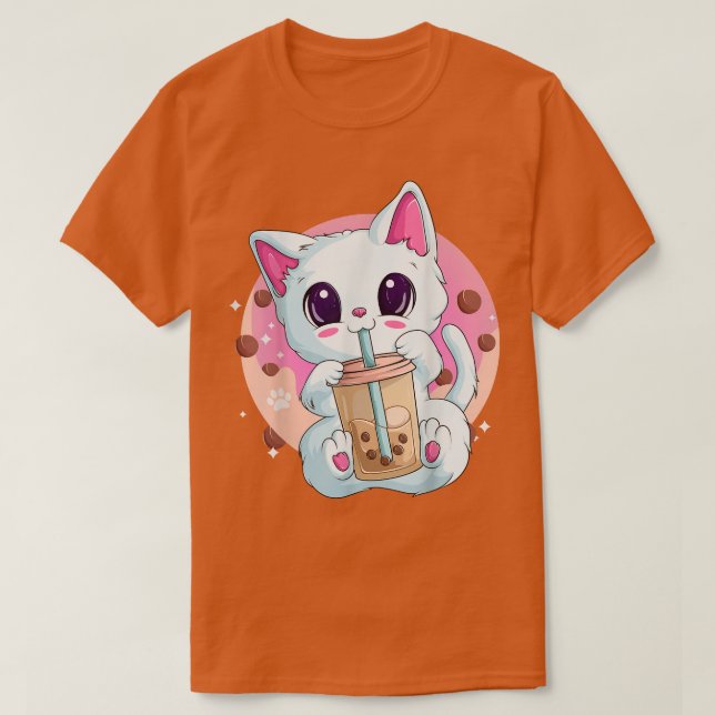 Boba Tea Cat Anime Shirts For Women, Kawaii Bubble (Design Front)