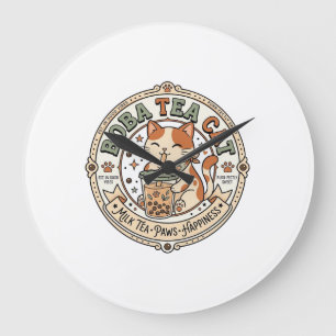 Boba Tea Cat Boba Tea Cat Vintage Vector Art Shirt Large Clock