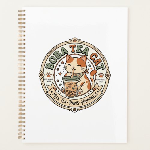 Boba Tea Cat Boba Tea Cat Vintage Vector Art Shirt Planner