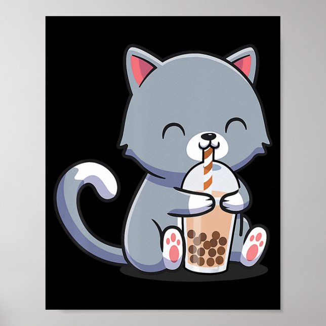 Boba Tea Cat Bubble Tea Cat Kawaii Anime Neko Gift Poster (Front)