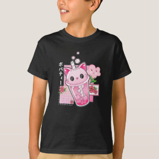 Boba Tea Cat Bubble Tea Kawaii Anime Japanese Girl T-Shirt