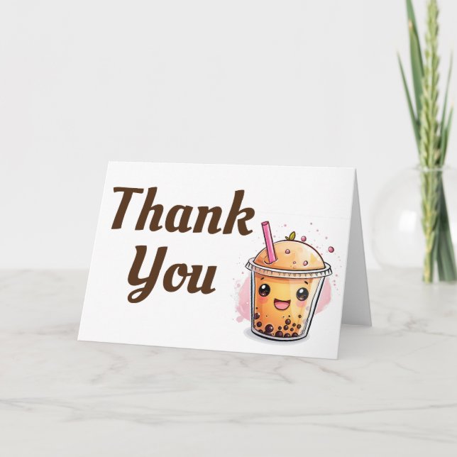 Boba Tea Character Letterpress Thank You Card (Front)