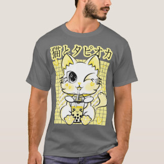 Boba Tea Drinking Neko Kawaii Cat Pastel Retro Sty T-Shirt