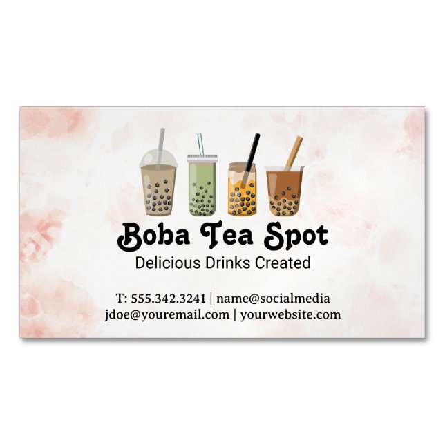 Boba Tea Drinks Variety Business Card Magnet (Front)