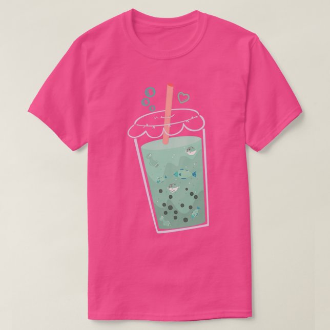 Boba Tea Fish Ocean Trouts and Puffers Blowfish in T-Shirt (Design Front)