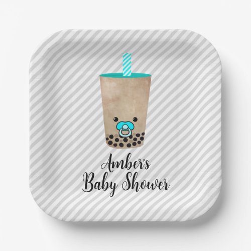 Boba Tea Inspired Customizable Baby Shower Paper Plates