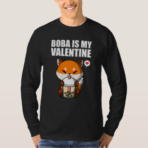 Boba Tea is My Valentine Fox Anti Valentines Day T-Shirt
