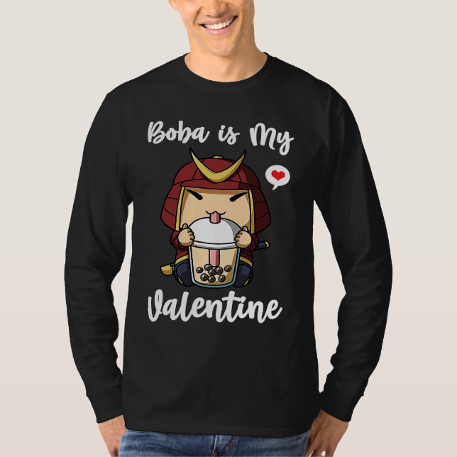 Boba Tea is My Valentine Samurai Anti Valentines D T-Shirt (Front)