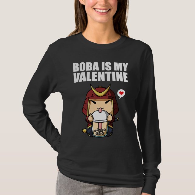 Boba Tea is My Valentine Samurai Anti Valentines D T-Shirt (Front)