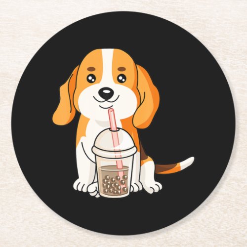 Boba Tea Kawaii Japanese Anime Beagle Lover Gift Round Paper Coaster