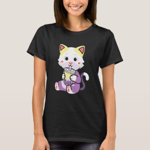 Boba Tea Neko Cat LGBTQ Non Binary Nonbinary Pride T-Shirt