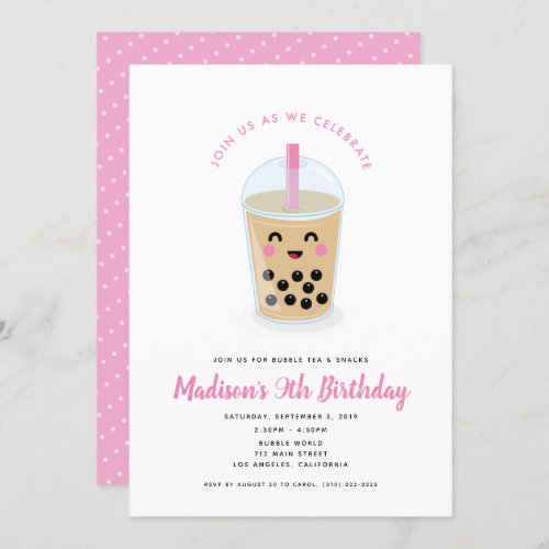 Boba Tea Party Invitation in Pink