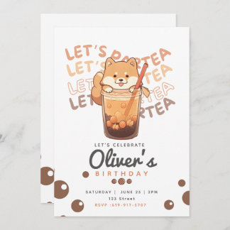 Boba Tea Shiba Inu Birthday Invitation