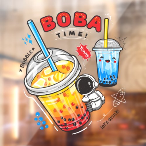 Boba Time Bubble Tea Drinks Business Window Cling