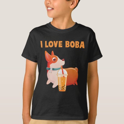 Boba Welsh Corgi Pembroke Bubble Tea Kawaii Dog T_Shirt